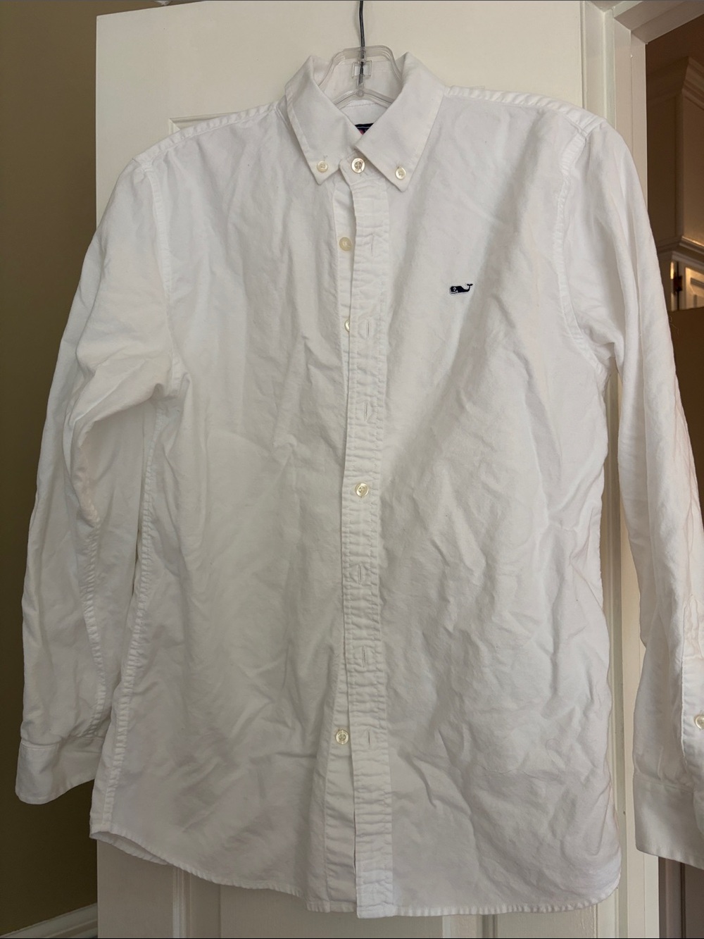 Vineyard Vines White Button-Down Shirt with Navy Whale Logo